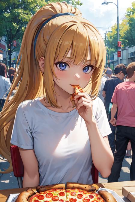 03777-3636147715-masterpiece, best quality, absurdres, perfect anatomy, 1girl, solo, KeiKaruizawa, hair scurnchie, ponytail, t-shirt, eating, tab.png